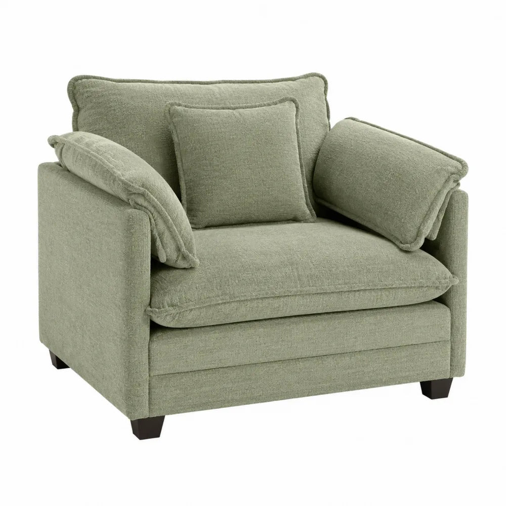 Green Linen Fabric Armchair with Cushions