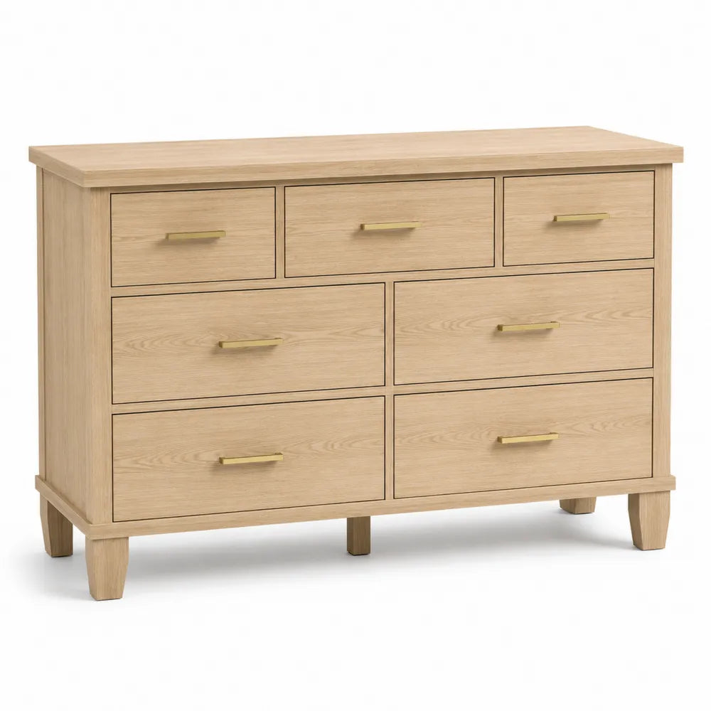 Wooden Dresser 7-Drawer Oak Veneer Light Brown 120cm x 45cm x 80cm