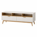White Oak TV Stand with Two Drawers and Three Compartments, MDF and Solid Wood, 150cm