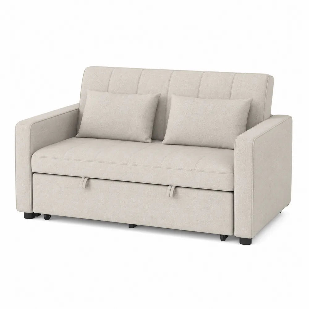 Linen Fabric Sleeper Sofa Bed Pull-Out 2-Seater