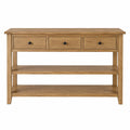 Wood Console Table with Three Drawers and Shelves Solid Oak 120x35x80 cm
