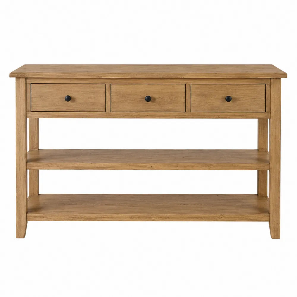 Wood Console Table with Three Drawers and Shelves Solid Oak 120x35x80 cm