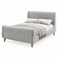 Grey Fabric Upholstered Sleigh Bed with Wooden Legs 210cm x 160cm