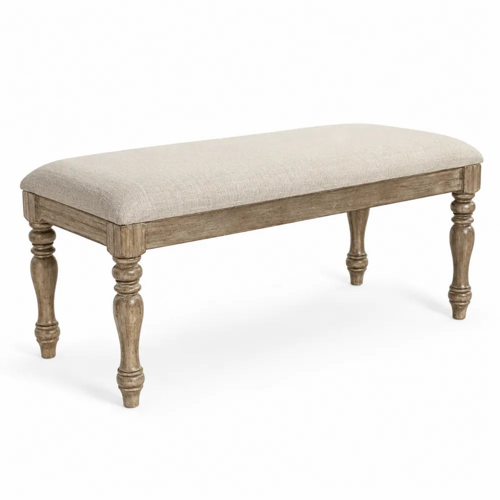 Bench Rectangular Wood Frame Polyester Fabric Beige 120cm