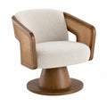 Swivel Lounge Chair with Fabric Seat and Wooden Base Beige