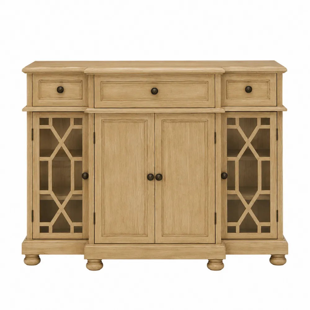 Wood Sideboard Cabinet with Glass Doors and Drawers
