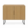 Wood Cabinet with Vertical Slats and Black Metal Legs, 90cm x 40cm x 75cm