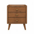 Walnut Wood Nightstand with Brass Knobs 3 Drawers 60cm x 40cm x 70cm