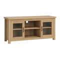 Oak Wood TV Stand with Tempered Glass Doors and Shelves 120cm