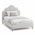 Cloud-Shaped Upholstered Bed Twin Size with Gray Fabric and Wood Legs