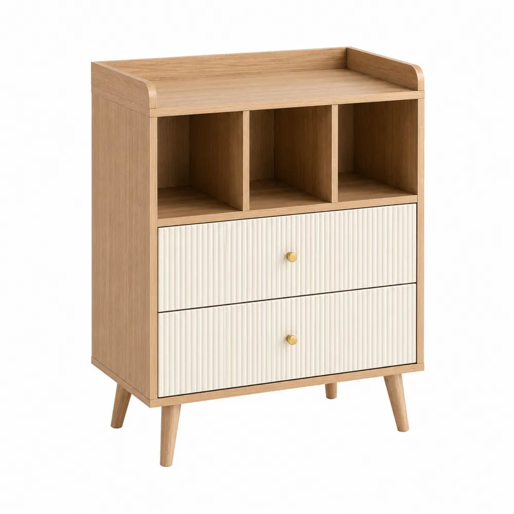 Engineered Wood Dresser with Open Shelves and Two Drawers 90x60x40 cm