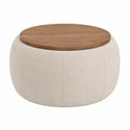 Beige Ottoman with Wood Top