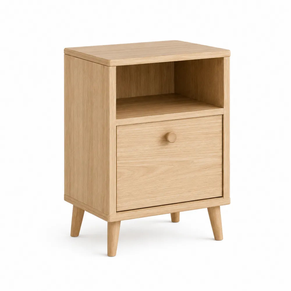 Wooden Nightstand with Drawer and Open Shelf Oak Veneer 40cm