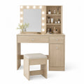 Wood Vanity Table Set with Mirror and LED Lights, Beige, 120x40x130 cm