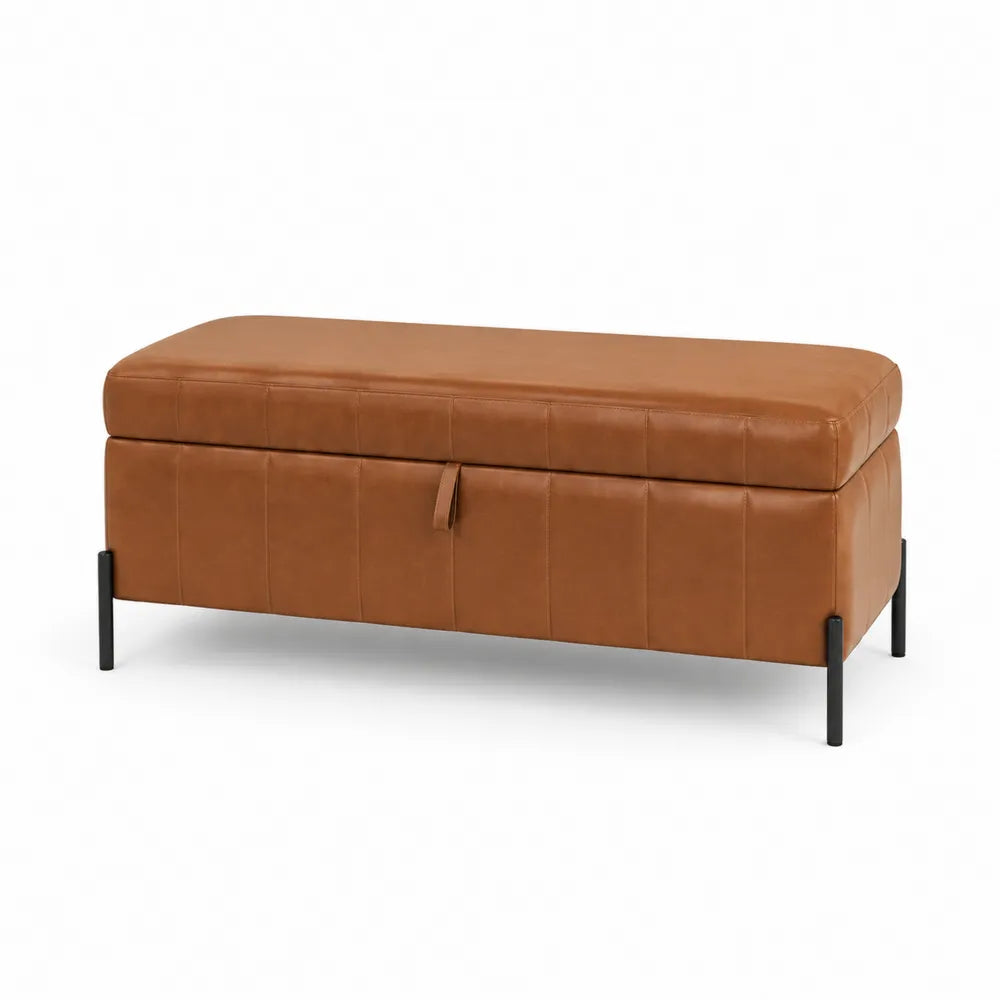 Faux Leather Storage Ottoman Bench with Metal Legs 120cm Brown