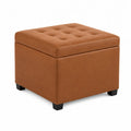 Square PU Leather Storage Ottoman Cognac 40x40x40 cm