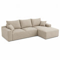 L-Shaped Beige Polyester Fabric Sectional Sofa with Cushions