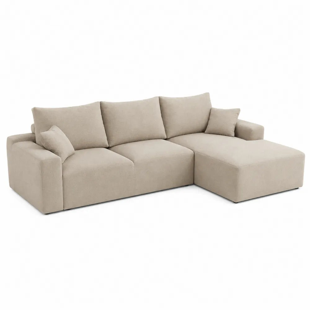 L-Shaped Beige Polyester Fabric Sectional Sofa with Cushions