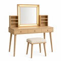 Vanity Set with LED Mirror and Stool Oak Wood 3-Drawer