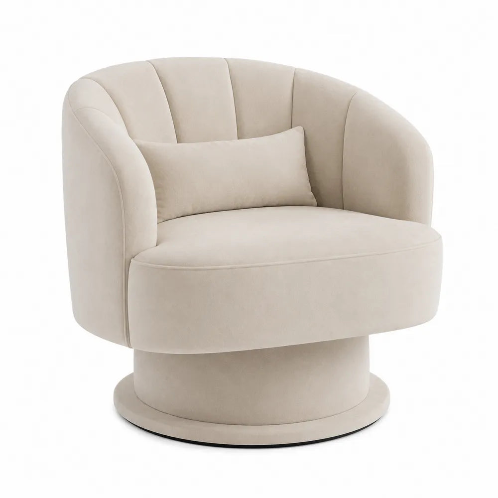 Beige Faux Suede Swivel Chair 80cm x 80cm x 75cm