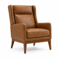 High Back Armchair Faux Leather and Wood Brown 40.2in x 28.3in x 34.6in