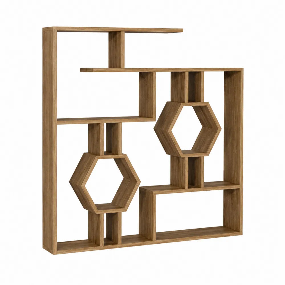 Wood Bookcase with Hexagonal Shelves 120cm x 30cm x 120cm