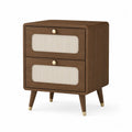 Wood Nightstand with 2 Drawers Brown and Cream