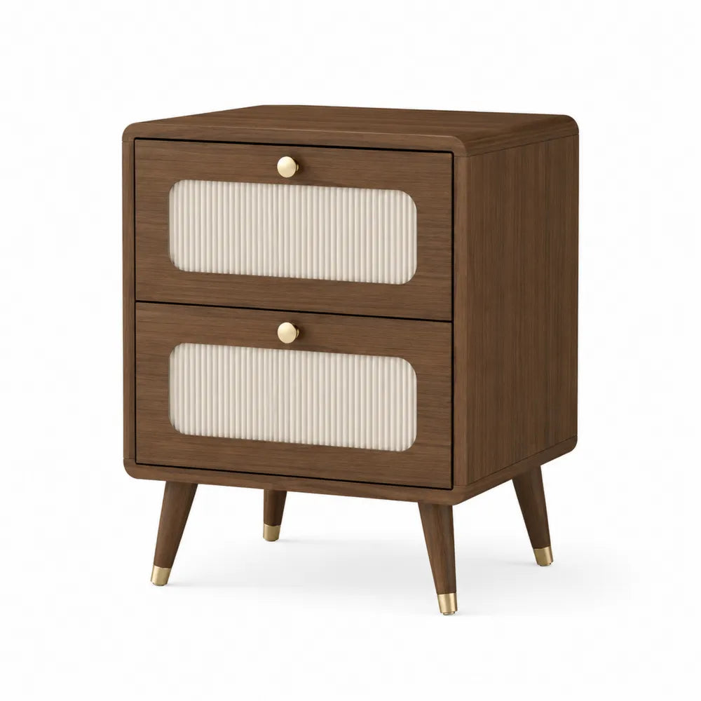 Wood Nightstand with 2 Drawers Brown and Cream