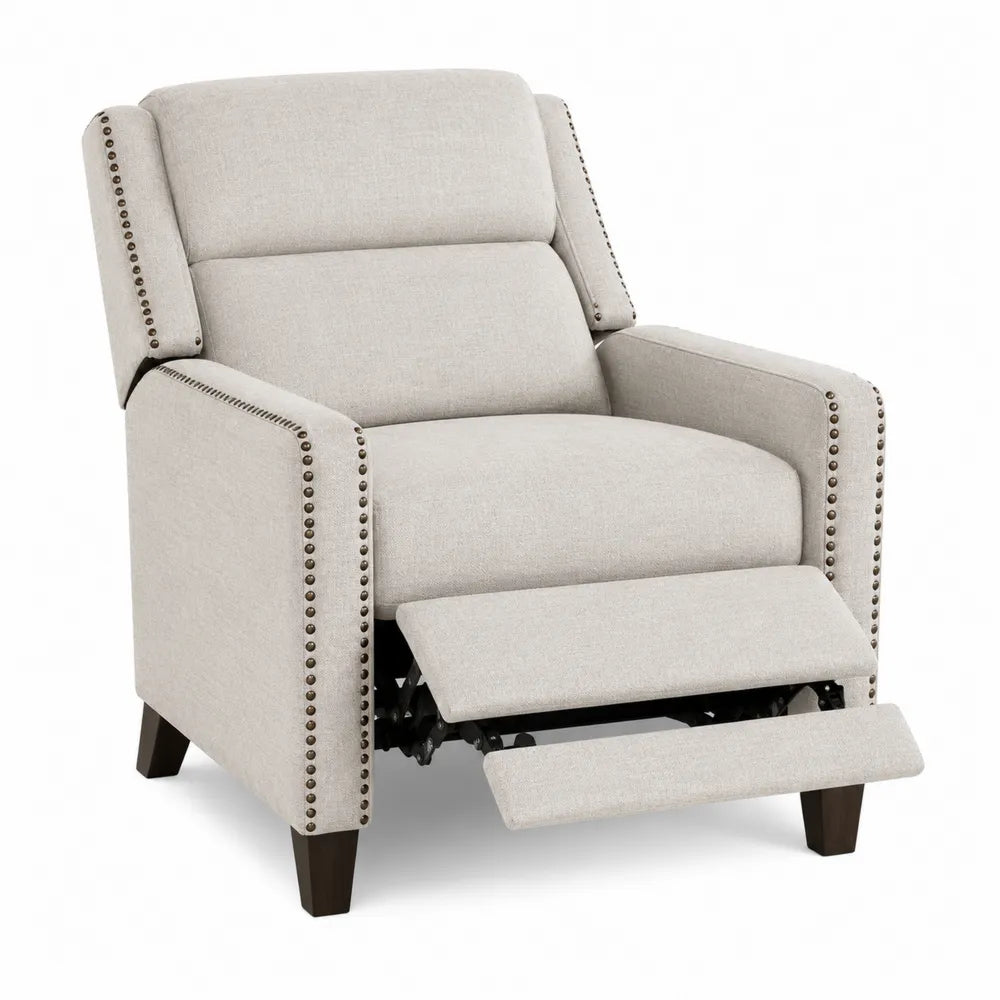 Recliner Chair Linen Fabric Beige with Nailhead Trim and Wooden Legs 102cm Height