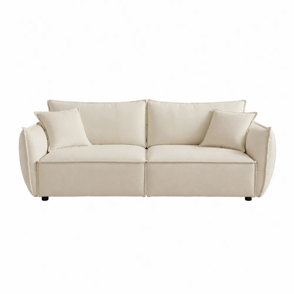 Beige Fabric Sofa 3-Seater with Cushions