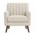 Beige Fabric Armchair with Solid Wood Legs