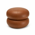 Round Leather Ottoman Brown 50cm Diameter