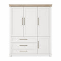 White MDF Wardrobe Armoire with Oak Accent and 3 Doors