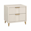 Two-Drawer Nightstand MDF Frame Faux Leather Cream 60x45x35cm
