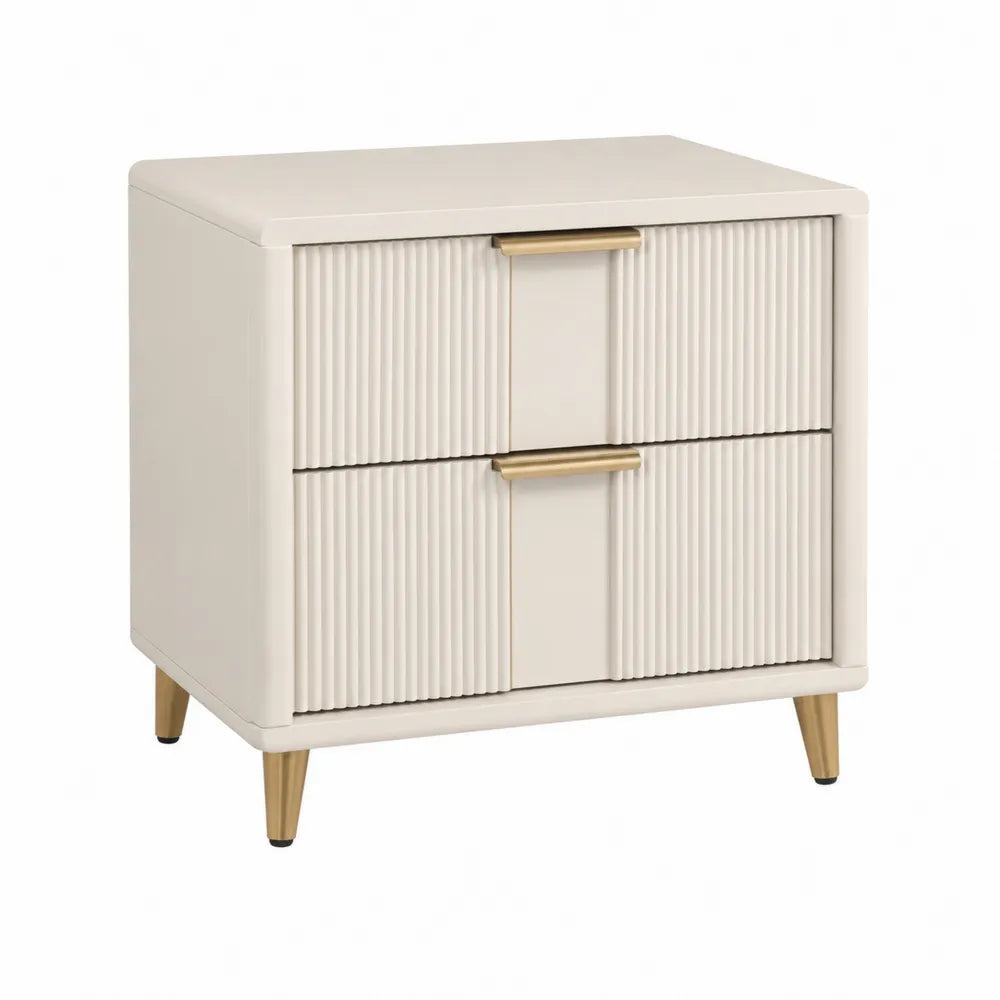 Two-Drawer Nightstand MDF Frame Faux Leather Cream 60x45x35cm