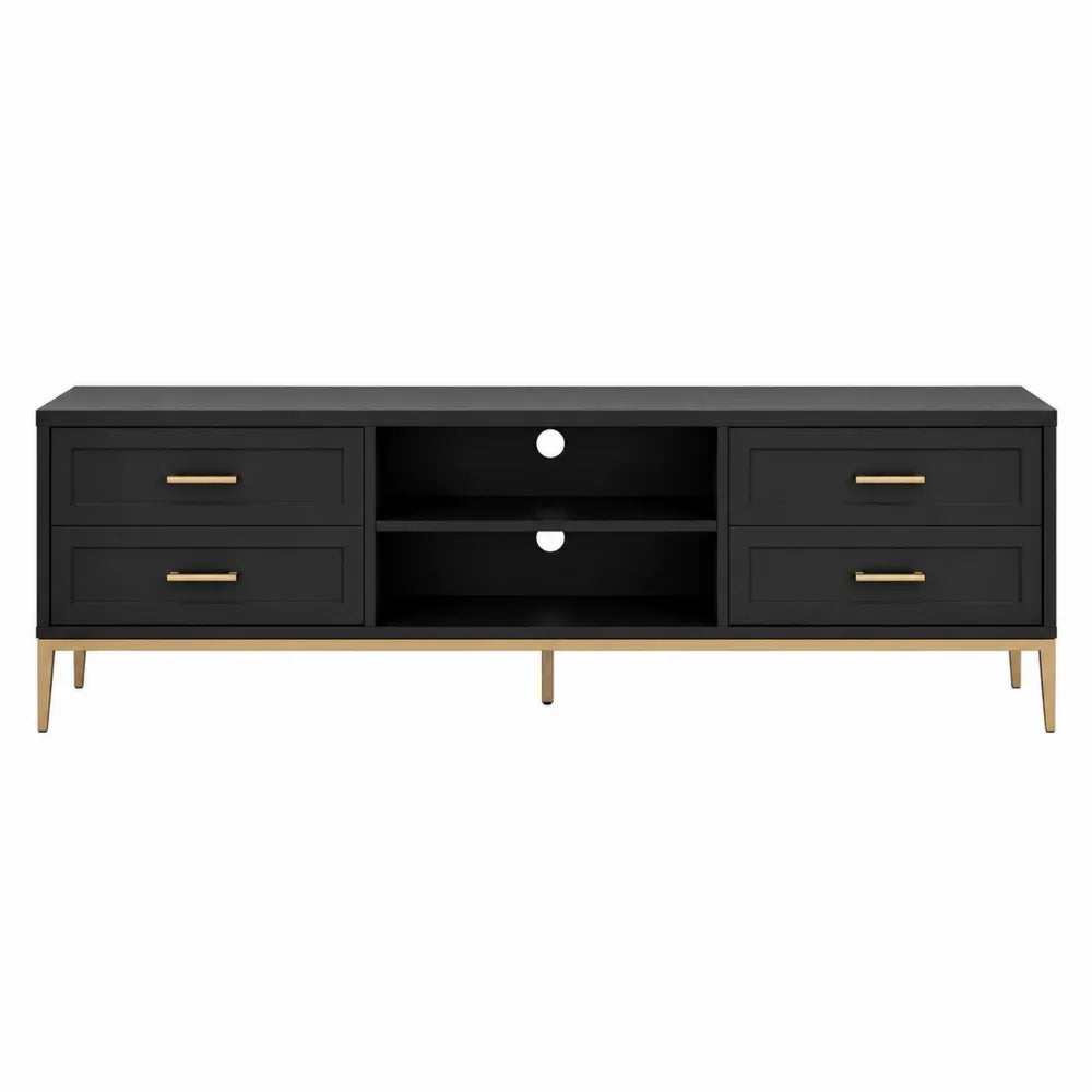 Black MDF TV Stand with Gold Metal Legs