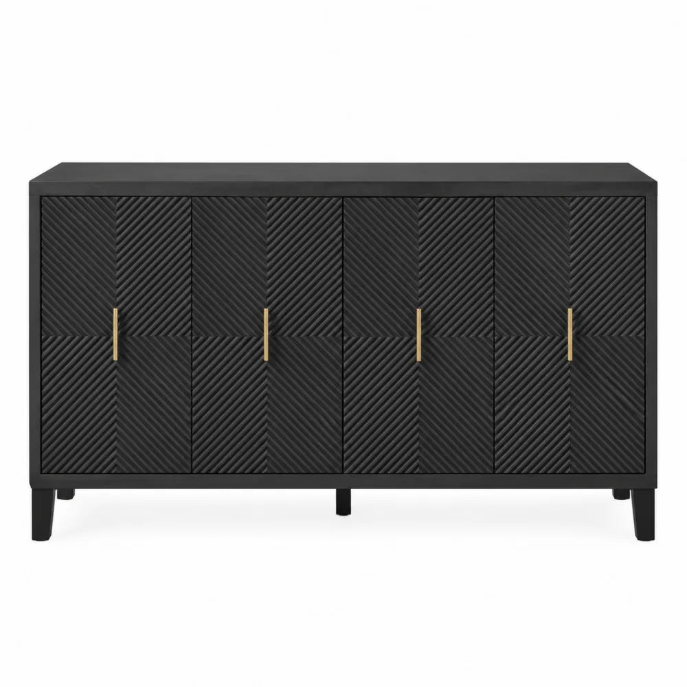 Black Wood Sideboard with Brass Handles 80cm x 150cm x 40cm