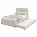 Beige Linen Upholstered Bed with Trundle