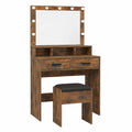 Engineered Wood Vanity Set with Mirror Lights and Stool