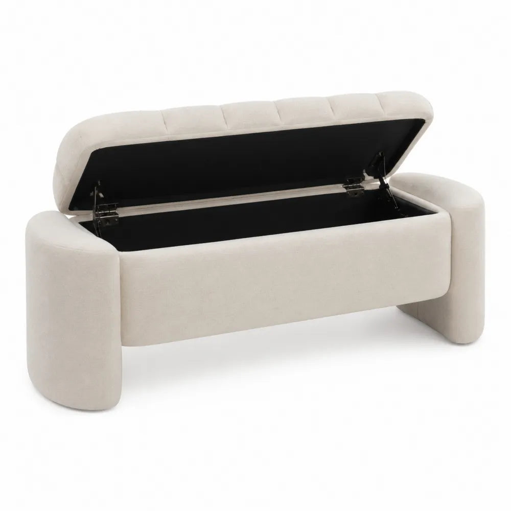 Rectangular Upholstered Storage Bench Polyester Beige 120x45x50cm