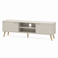 Wood TV Stand with Sliding Doors and Shelves 180cm