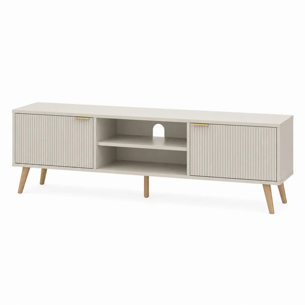 Wood TV Stand with Sliding Doors and Shelves 180cm