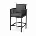 Wooden Outdoor High Back Armchair with Cushions, Black Frame, Dark Gray Fabric