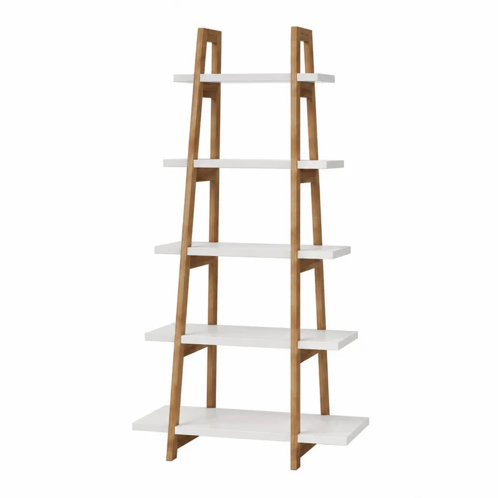Ladder Bookshelf MDF and Oak 5 Shelves