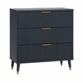 3 Drawer Dresser with Metal Handles in Black and Gold 90cm High