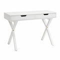 White MDF and Metal Desk with X-Shaped Legs and Drawers