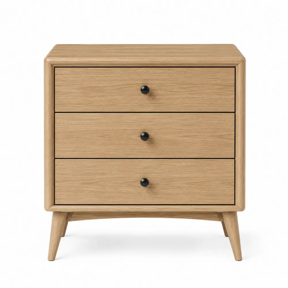 Wooden 3-Drawer Nightstand Oak Finish 60cm x 45cm x 55cm