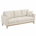 Beige Fabric Three-Seater Sofa with Wood Legs 210cm