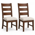 Set of 2 Solid Wood Dining Chairs with Beige Upholstered Seats
