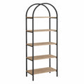 5-Tier Arched Metal Frame Bookshelf with MDF Wood Shelves Black/Brown 180cm